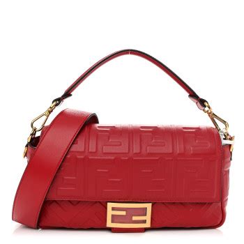 FENDI Nappa FF 1974 Embossed Baguette Fragola